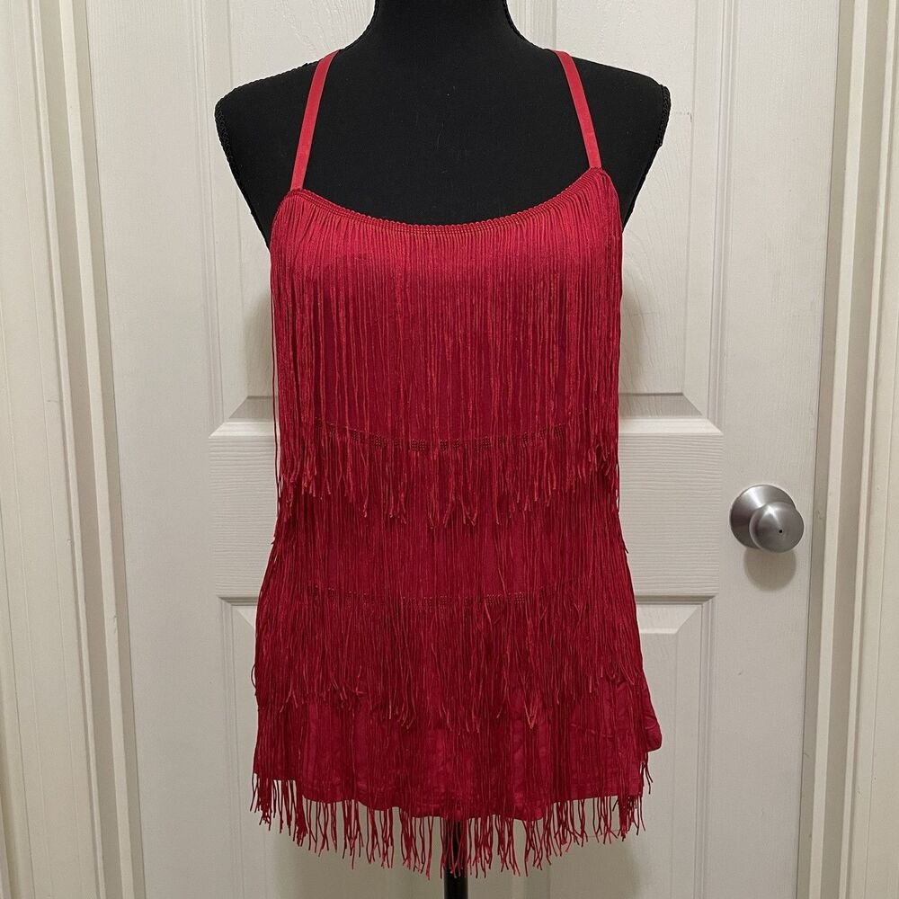 Red Fringe Spaghetti Strap Tank Top - New With Tag
